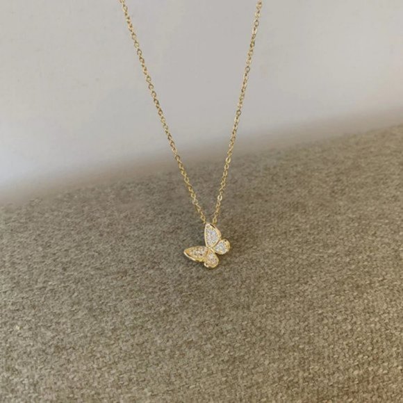 925 Sterling Silver Diamond Butterfly Necklace A - Picture 11 of 12